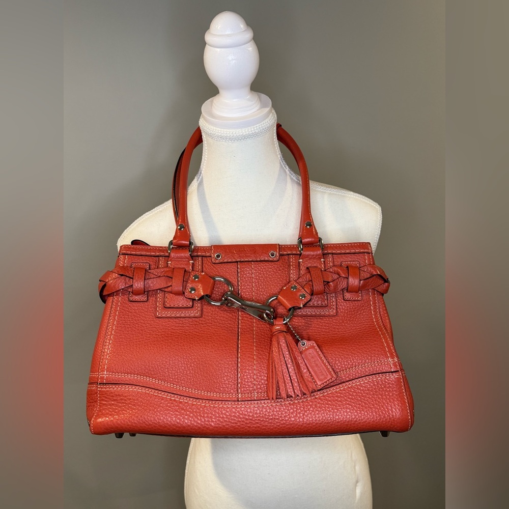 Coach Hampton Bright Coral Leather Handbag